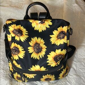 Sunflower Print Black Backpack